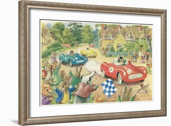 Rabbits in Race Cars-null-Framed Art Print