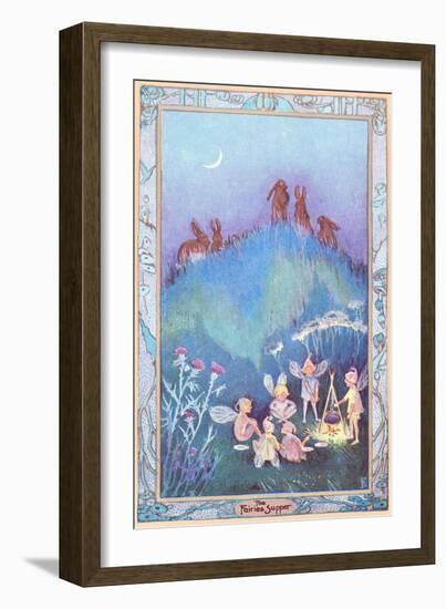 Rabbits Watch Fairies Supper-null-Framed Art Print