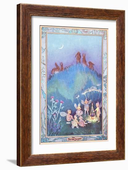 Rabbits Watch Fairies Supper-null-Framed Art Print