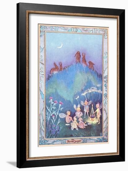 Rabbits Watch Fairies Supper-null-Framed Art Print