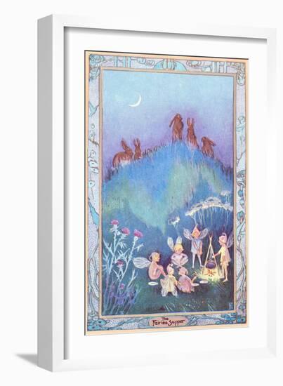 Rabbits Watch Fairies Supper-null-Framed Art Print