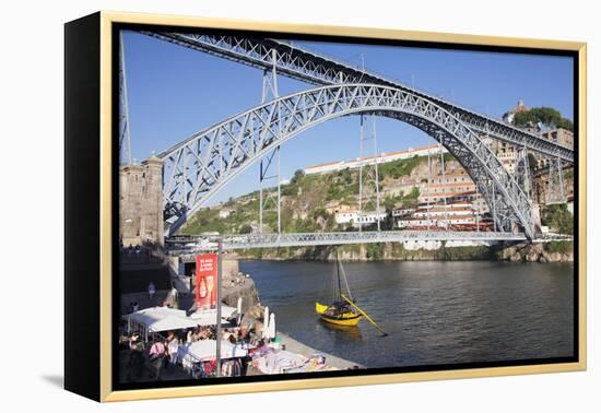 Rabelos boat on Douro River, Serra do Pilar Monastery, Ponte Dom Luis I Bridge, UNESCO World Herita-Markus Lange-Framed Premier Image Canvas