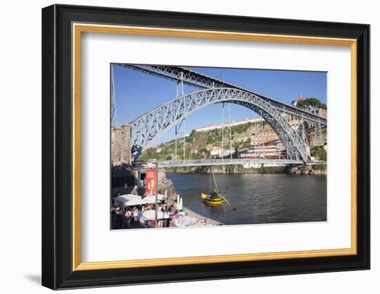 Rabelos boat on Douro River, Serra do Pilar Monastery, Ponte Dom Luis I Bridge, UNESCO World Herita-Markus Lange-Framed Photographic Print