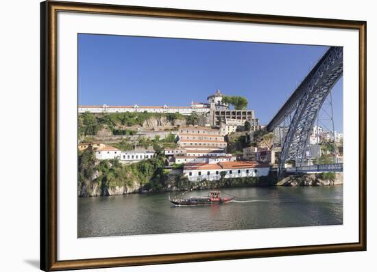 Rabelos boat on Douro River, Serra do Pilar Monstery, Ponte Dom Luis I Bridge, UNESCO World Heritag-Markus Lange-Framed Photographic Print