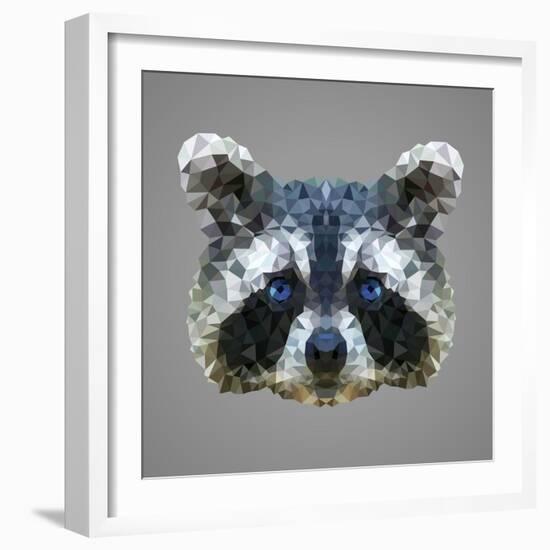 Raccoon Low Poly Portrait-kakmyc-Framed Art Print