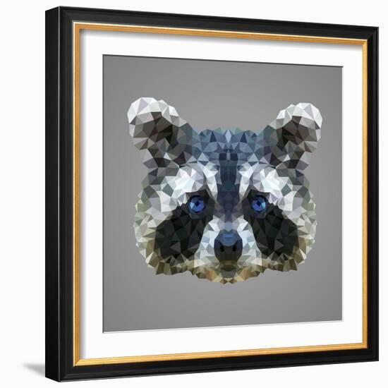 Raccoon Low Poly Portrait-kakmyc-Framed Art Print