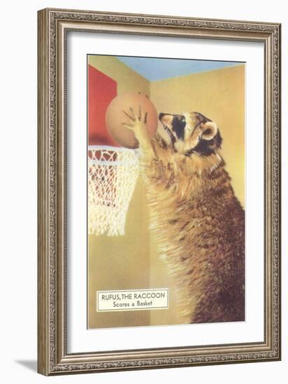 Raccoon Playing Basketball-null-Framed Art Print