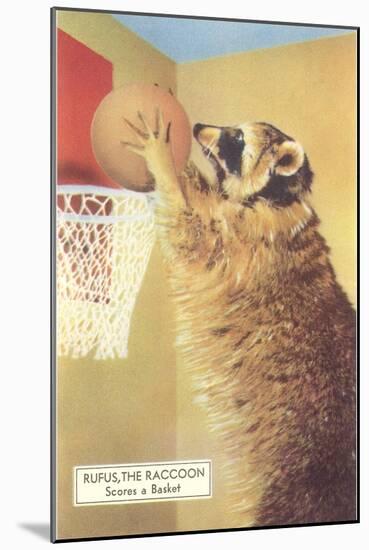 Raccoon Playing Basketball-null-Mounted Art Print