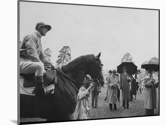 Race Horse Owner Marcel Boussac, at Chantilly Race Track with His Horse "Cordova"-null-Mounted Photographic Print