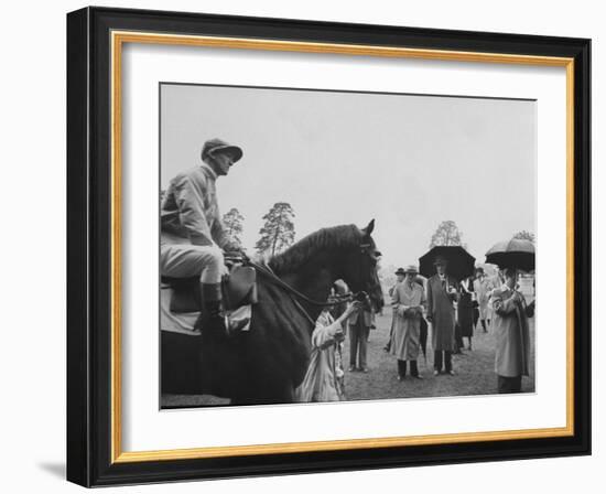 Race Horse Owner Marcel Boussac, at Chantilly Race Track with His Horse "Cordova"-null-Framed Photographic Print