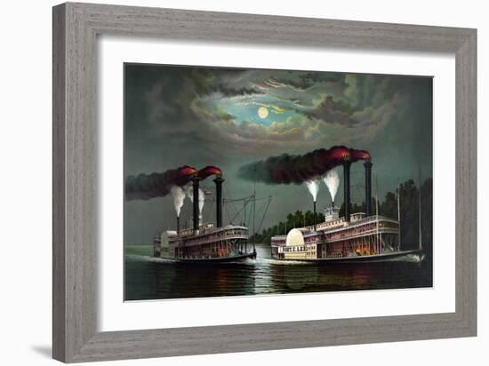 Race of the Steamers Robert. E. Lee and Natchez on the Mississippi-Donaldson-Framed Art Print