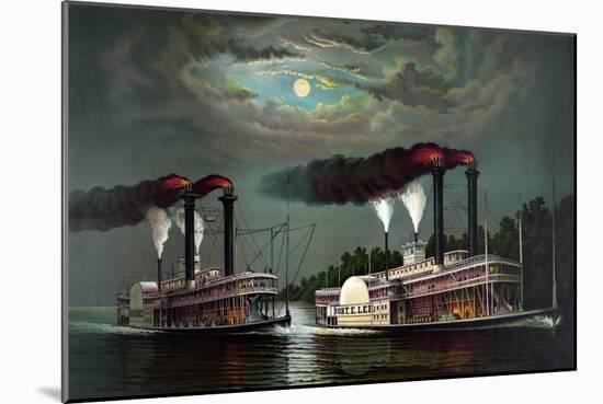 Race of the Steamers Robert. E. Lee and Natchez on the Mississippi-Donaldson-Mounted Art Print