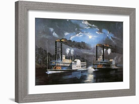 Race on Mississippi, 1860-Currier & Ives-Framed Giclee Print