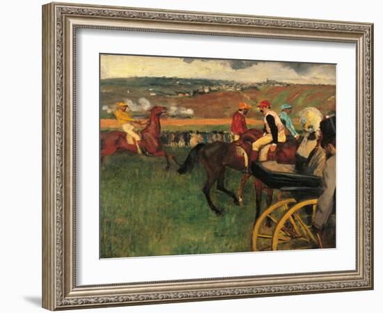 Racecourse, Amateur Jockeys Near a Carriage-Edgar Degas-Framed Art Print