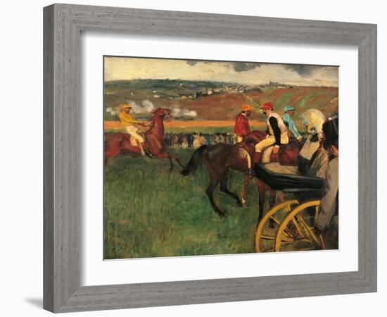 Racecourse, Amateur Jockeys Near a Carriage-Edgar Degas-Framed Art Print