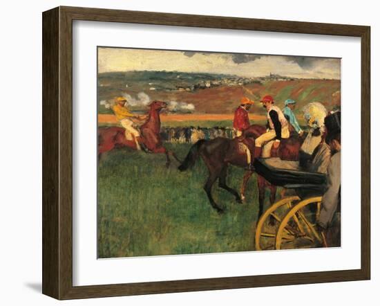 Racecourse, Amateur Jockeys Near a Carriage-Edgar Degas-Framed Art Print