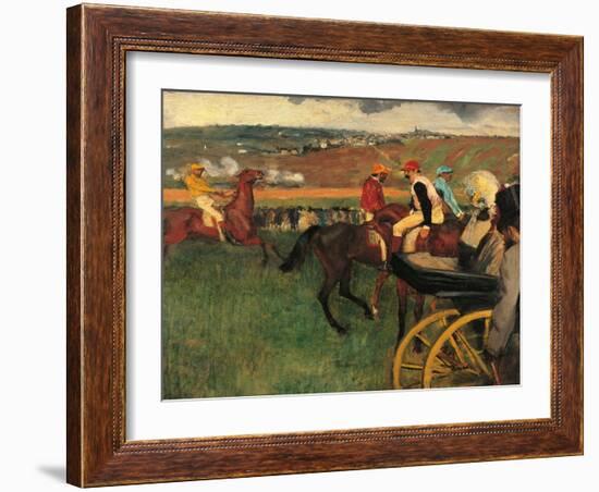 Racecourse, Amateur Jockeys Near a Carriage-Edgar Degas-Framed Art Print