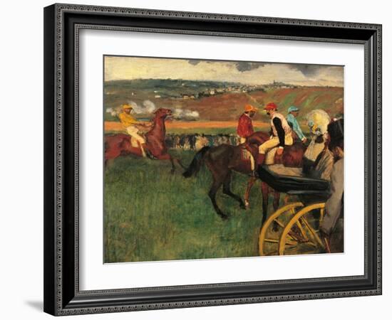 Racecourse, Amateur Jockeys Near a Carriage-Edgar Degas-Framed Art Print