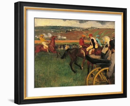 Racecourse, Amateur Jockeys Near a Carriage-Edgar Degas-Framed Art Print