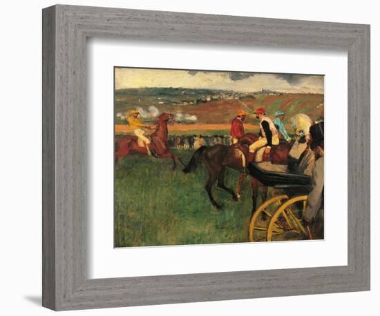 Racecourse, Amateur Jockeys Near a Carriage-Edgar Degas-Framed Art Print