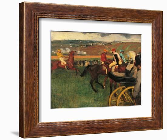 Racecourse, Amateur Jockeys Near a Carriage-Edgar Degas-Framed Art Print