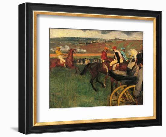 Racecourse, Amateur Jockeys Near a Carriage-Edgar Degas-Framed Art Print