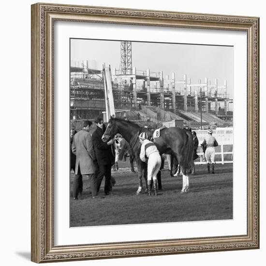 Racehorse and Jockey in Front of Doncaster Racecourse Grandstand, South Yorkshire, 1969-Michael Walters-Framed Photographic Print