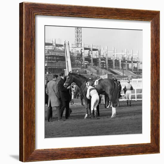 Racehorse and Jockey in Front of Doncaster Racecourse Grandstand, South Yorkshire, 1969-Michael Walters-Framed Photographic Print