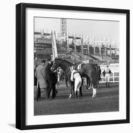Racehorse and Jockey in Front of Doncaster Racecourse Grandstand, South Yorkshire, 1969-Michael Walters-Framed Photographic Print