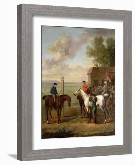 Racehorses with Jockeys Up by the Rubbing Down House on Newmarket Heath-John Wootton-Framed Giclee Print