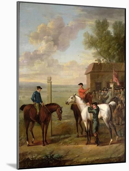 Racehorses with Jockeys Up by the Rubbing Down House on Newmarket Heath-John Wootton-Mounted Giclee Print