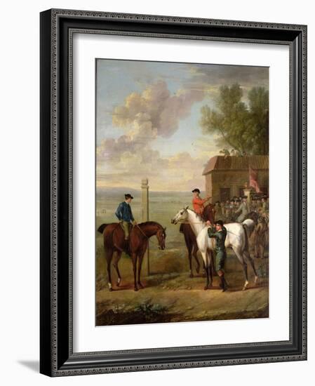 Racehorses with Jockeys Up by the Rubbing Down House on Newmarket Heath-John Wootton-Framed Giclee Print