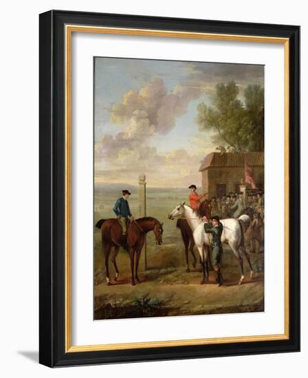 Racehorses with Jockeys Up by the Rubbing Down House on Newmarket Heath-John Wootton-Framed Giclee Print