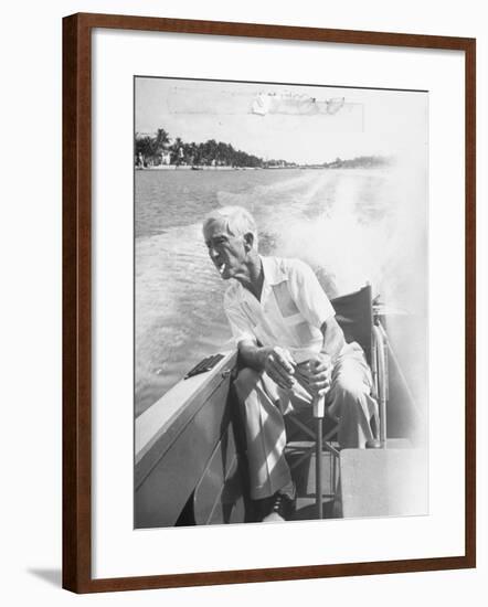 Racer Gar Wood Steering the 188-Foot Long Catamaran Racing Boat Which He Designed-null-Framed Premium Photographic Print