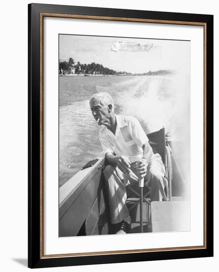 Racer Gar Wood Steering the 188-Foot Long Catamaran Racing Boat Which He Designed-null-Framed Premium Photographic Print
