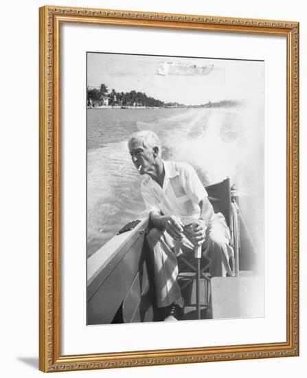 Racer Gar Wood Steering the 188-Foot Long Catamaran Racing Boat Which He Designed-null-Framed Photographic Print