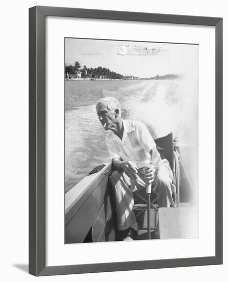 Racer Gar Wood Steering the 188-Foot Long Catamaran Racing Boat Which He Designed-null-Framed Photographic Print