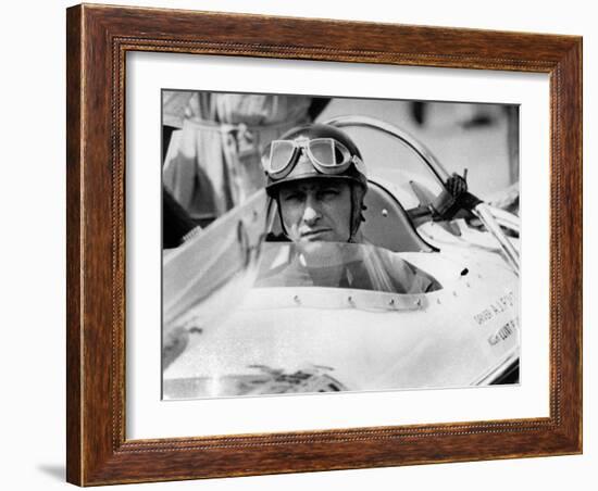 Racing Driver Fangio Here at the Wheel During Race in Monza June 28, 1958-null-Framed Photo