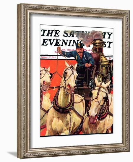 "Racing to the Fire," Saturday Evening Post Cover, January 12, 1935-Maurice Bower-Framed Giclee Print