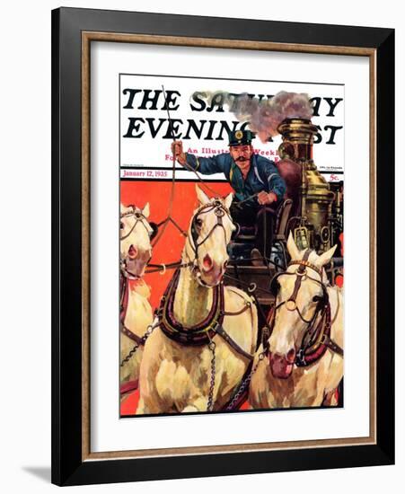 "Racing to the Fire," Saturday Evening Post Cover, January 12, 1935-Maurice Bower-Framed Giclee Print