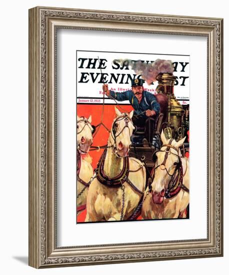 "Racing to the Fire," Saturday Evening Post Cover, January 12, 1935-Maurice Bower-Framed Giclee Print