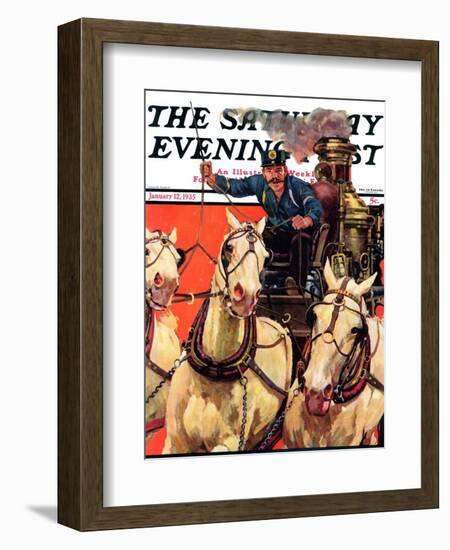 "Racing to the Fire," Saturday Evening Post Cover, January 12, 1935-Maurice Bower-Framed Giclee Print