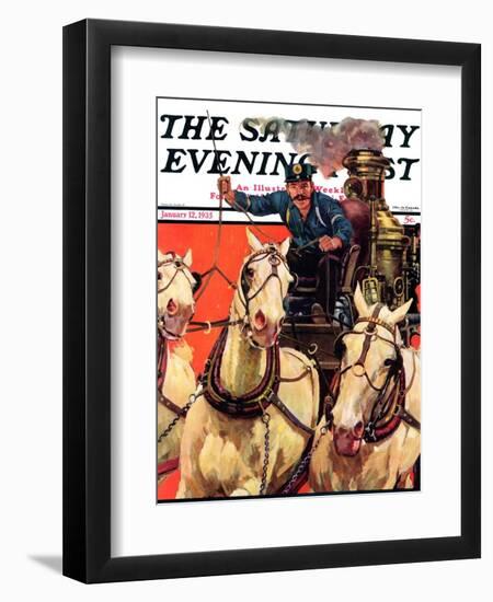 "Racing to the Fire," Saturday Evening Post Cover, January 12, 1935-Maurice Bower-Framed Giclee Print