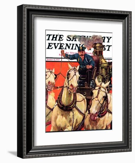 "Racing to the Fire," Saturday Evening Post Cover, January 12, 1935-Maurice Bower-Framed Giclee Print