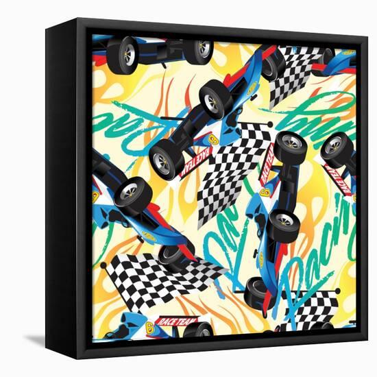 Racing with Checkered Flag Seamless Pattern-Adam Fahey-Framed Stretched Canvas