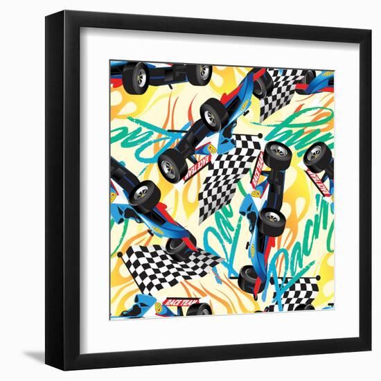 Racing with Checkered Flag Seamless Pattern-Adam Fahey-Framed Art Print