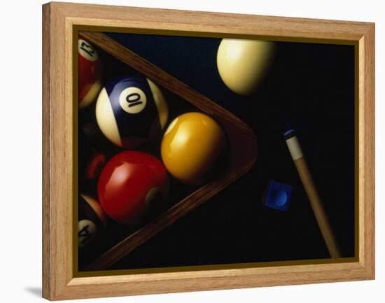 Rack of Pool Balls with Chalk and Cue-Ernie Friedlander-Framed Premier Image Canvas