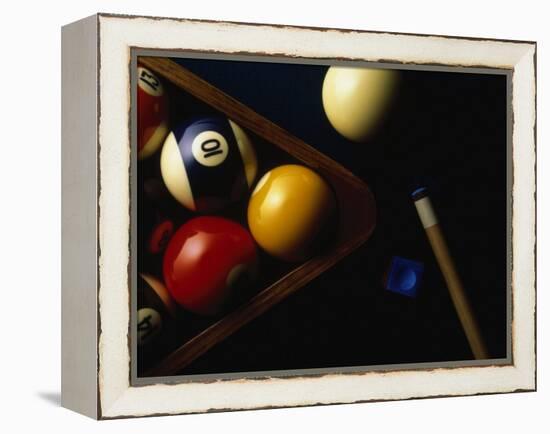 Rack of Pool Balls with Chalk and Cue-Ernie Friedlander-Framed Premier Image Canvas