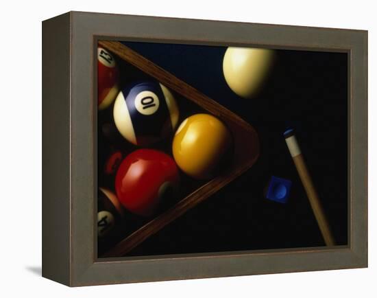 Rack of Pool Balls with Chalk and Cue-Ernie Friedlander-Framed Premier Image Canvas