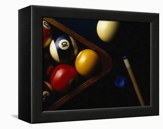 Rack of Pool Balls with Chalk and Cue-Ernie Friedlander-Framed Premier Image Canvas